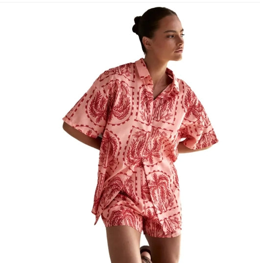 Cardigan Printed Short Sleeve shorts Suit