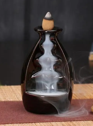 Black Ceramic Backflow Incense Burner – Waterfall Smoke Effect | 5 Artisan Styles | Meditation & Home Décor