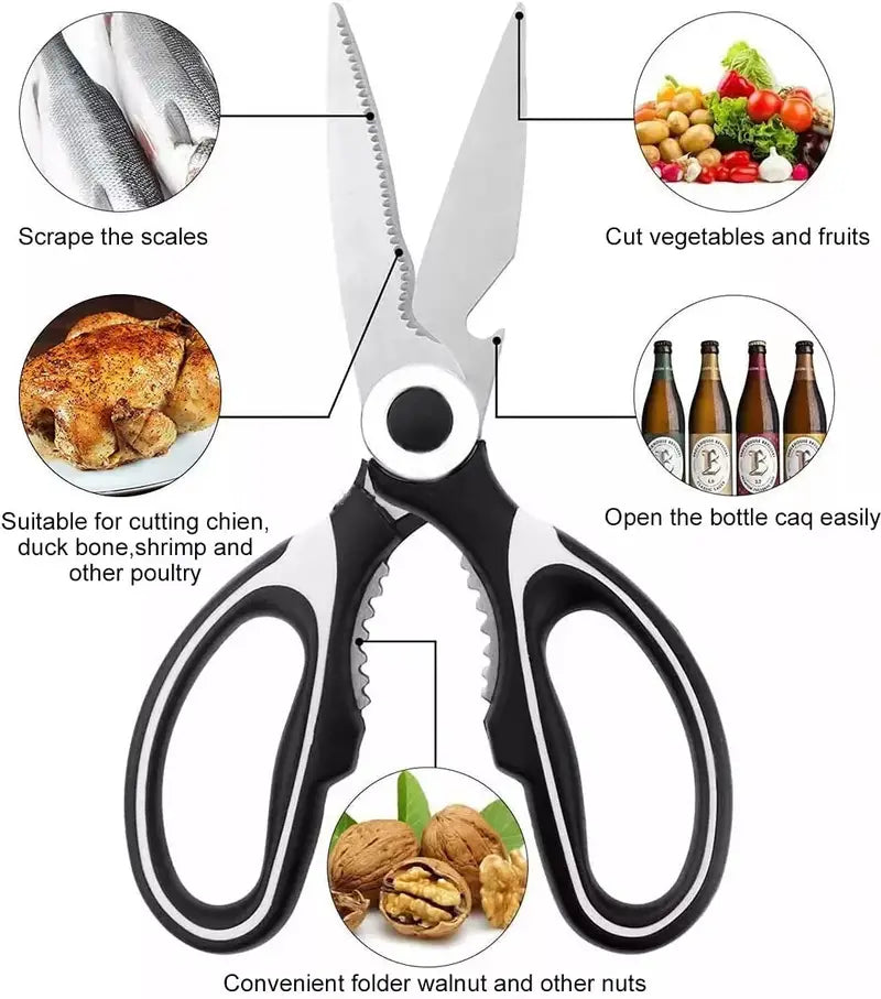 Heavy-Duty Stainless Steel Kitchen Scissors – Multipurpose Ultra-Sharp Kitchen Shears | Black & White or Black & Red
