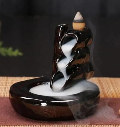 Black Ceramic Backflow Incense Burner – Waterfall Smoke Effect | 5 Artisan Styles | Meditation & Home Décor