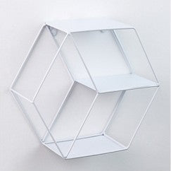 Hexagonal Wall Shelf – Modern Iron Wall-Mounted Storage Rack | 3-Tier Home Decor Shelf | Black, White & Copper