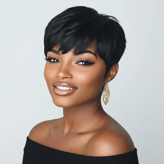 DOcute Pixie Cut Wig for Black Women – Short Straight Synthetic Wig, Natural Black, 5 Inch