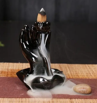 Black Ceramic Backflow Incense Burner – Waterfall Smoke Effect | 5 Artisan Styles | Meditation & Home Décor