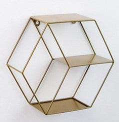 Hexagonal Wall Shelf – Modern Iron Wall-Mounted Storage Rack | 3-Tier Home Decor Shelf | Black, White & Copper