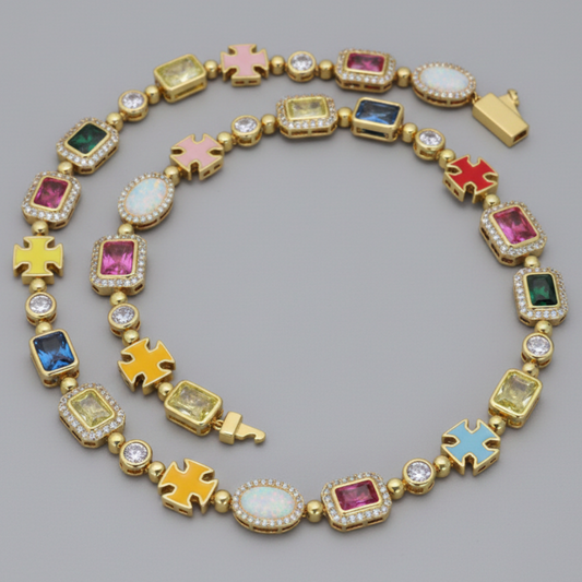 Gold-Plated Hip-Hop Gemstone Necklace