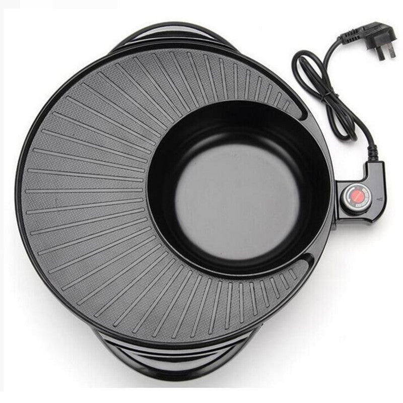 Korean Electric Hot Pot – Multifunctional Grill Pan with Tempered Glass Lid | US & EU Plug