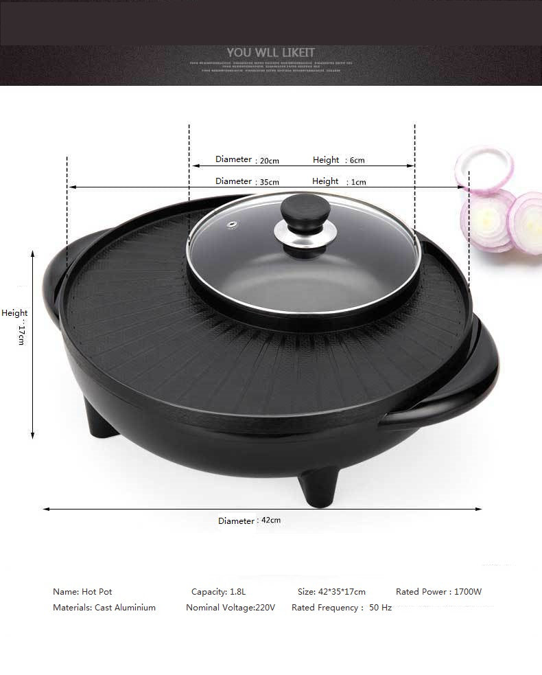 Korean Electric Hot Pot – Multifunctional Grill Pan with Tempered Glass Lid | US & EU Plug