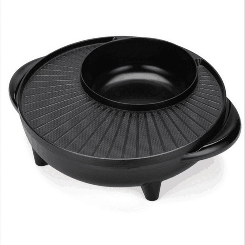 Korean Electric Hot Pot – Multifunctional Grill Pan with Tempered Glass Lid | US & EU Plug