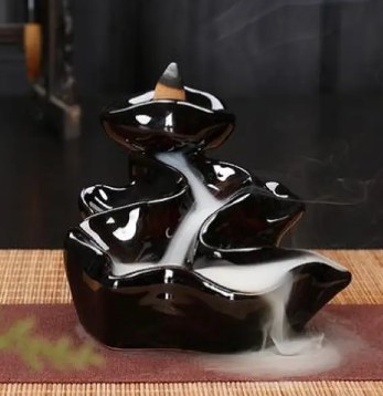 Black Ceramic Backflow Incense Burner – Waterfall Smoke Effect | 5 Artisan Styles | Meditation & Home Décor