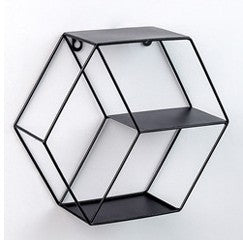 Hexagonal Wall Shelf – Modern Iron Wall-Mounted Storage Rack | 3-Tier Home Decor Shelf | Black, White & Copper