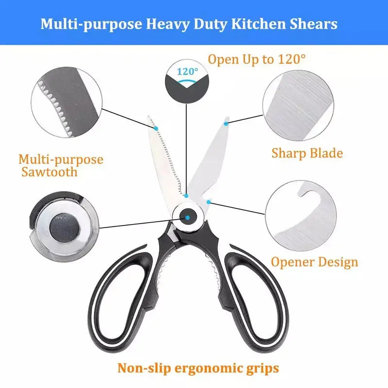 Heavy-Duty Stainless Steel Kitchen Scissors – Multipurpose Ultra-Sharp Kitchen Shears | Black & White or Black & Red
