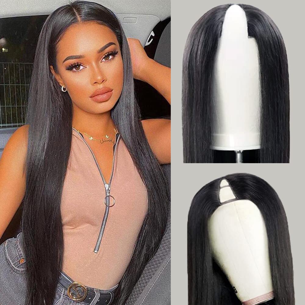 Dixtefo V Part Human Hair Wig – Brazilian Virgin Straight, 180% Density, No Leave Out, Natural Color, 22 Inch